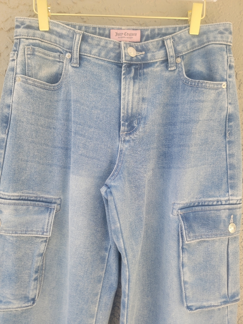 Juicy Couture Y2K Wide Leg Cargo Jeans Logo Back Pink Size 9/29 - Picture 5 of 13